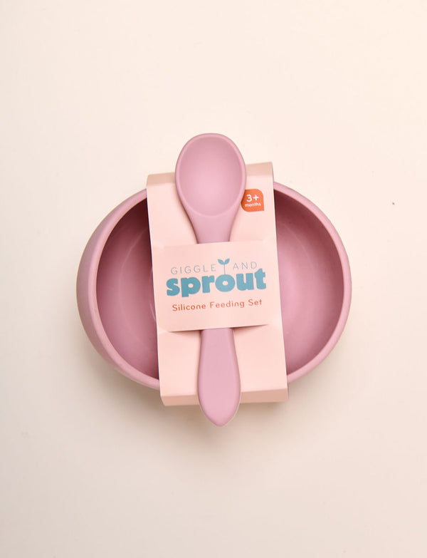 Giggle & Sprout Silicone Bowl & Spoon - Pink