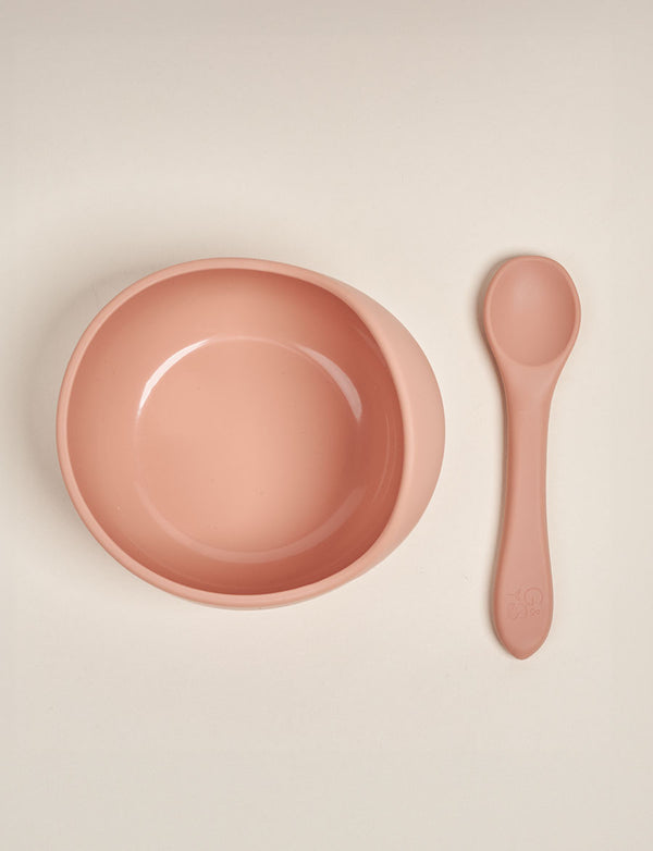 Giggle & Sprout Silicone Bowl & Spoon - Orange