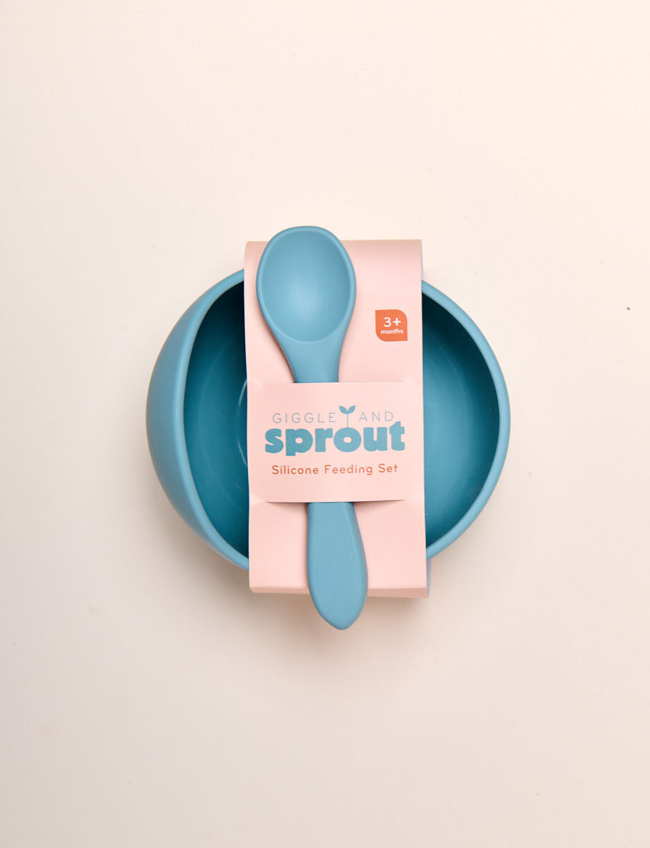 Giggle & Sprout Silicone Bowl & Spoon - Blue