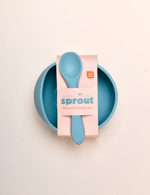 Giggle & Sprout Silicone Bowl & Spoon - Blue
