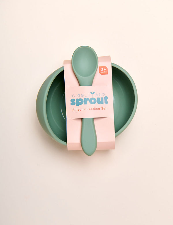 Giggle & Sprout Green Silicone Bowl & Spoon Set