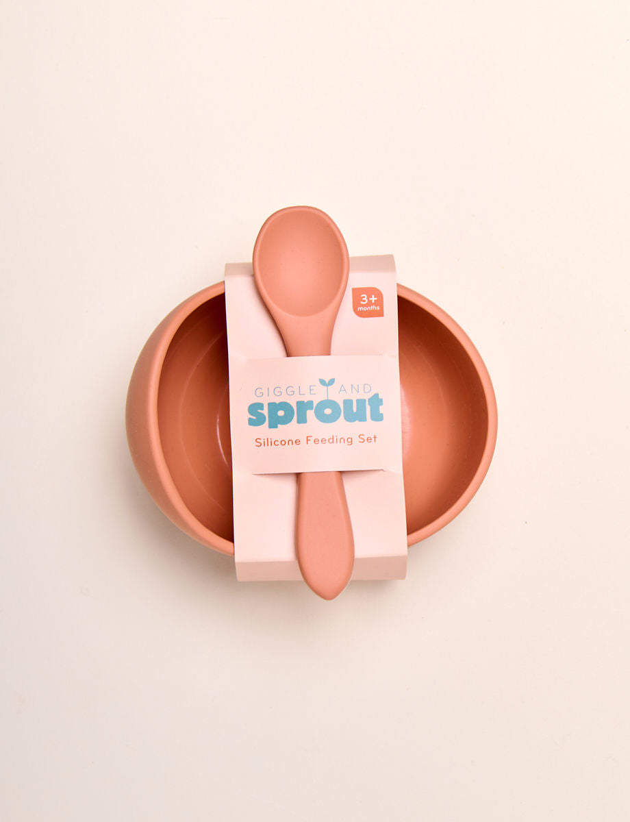 Giggle & Sprout Silicone Bowl & Spoon - Orange