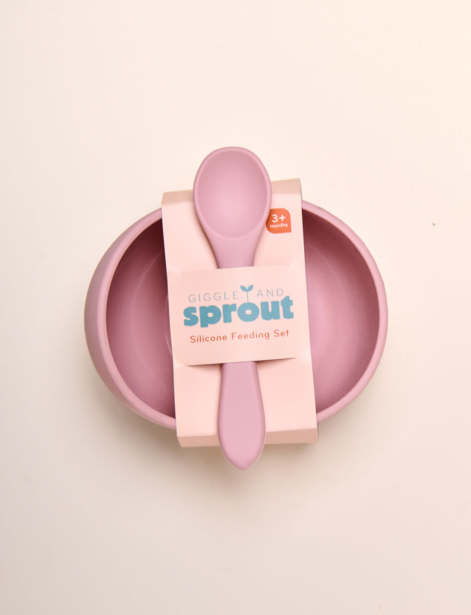 Giggle & Sprout Silicone Bowl & Spoon - Pink