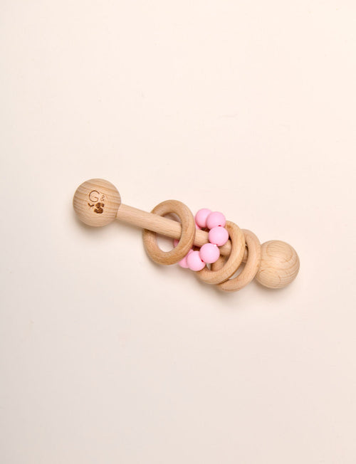 Giggle & Sprout Pink Wooden Rattle