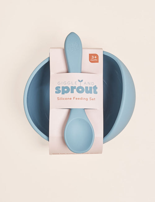 Giggle & Sprout Silicone Bowl & Spoon - Blue