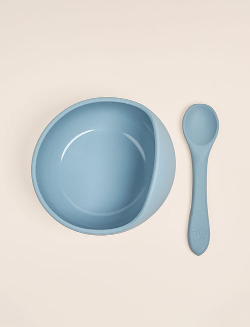 Giggle & Sprout Silicone Bowl & Spoon - Blue