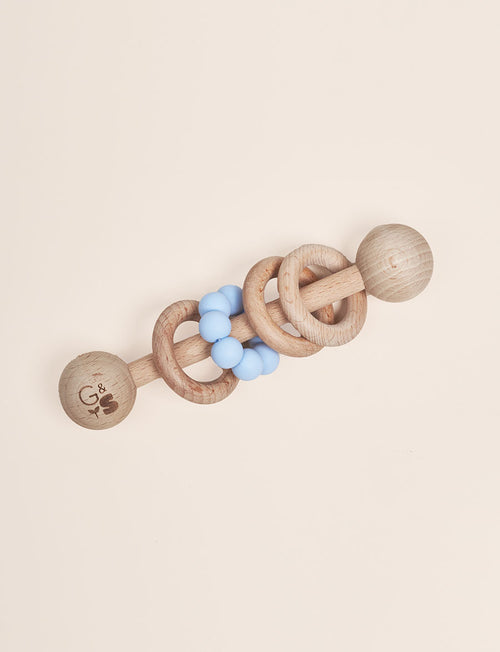 Giggle & Sprout Blue Wooden Rattle