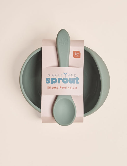 Giggle & Sprout Green Silicone Bowl & Spoon Set