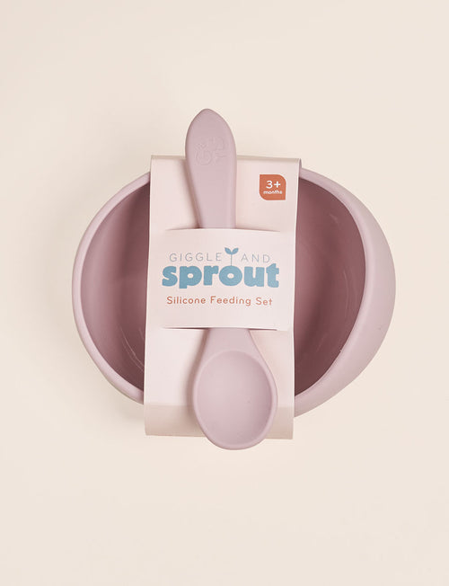 Giggle & Sprout Silicone Bowl & Spoon - Pink