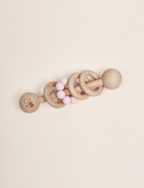 Giggle & Sprout Pink Wooden Rattle